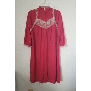 Vintage Red Texsheen Lacey long sleeve Lingerie Long Robe Nightgown Size L Used
